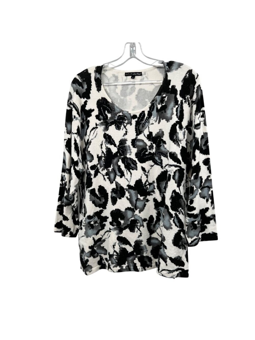 Pierri New York Womens Floral Sweater Beaded Black/Multi 3/4 Sleeve Size 1X